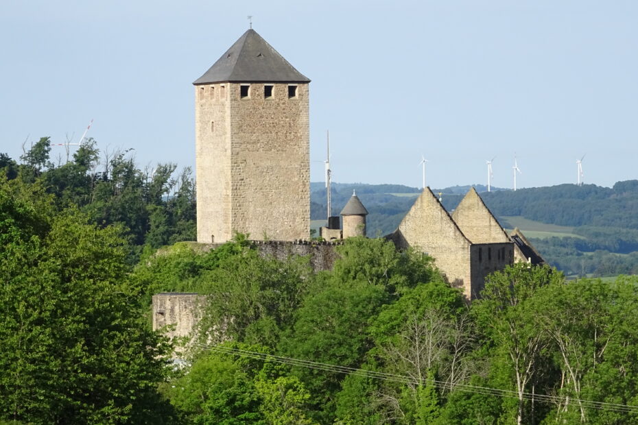Blick auf eine Burg entlang der Burgblick-Runde – historische Kulisse inmitten der Natur