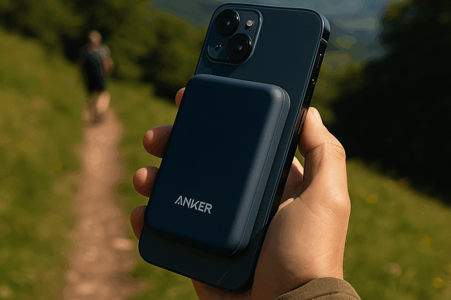 Anker MagSafe Powerbank am iPhone unterwegs im Einsatz