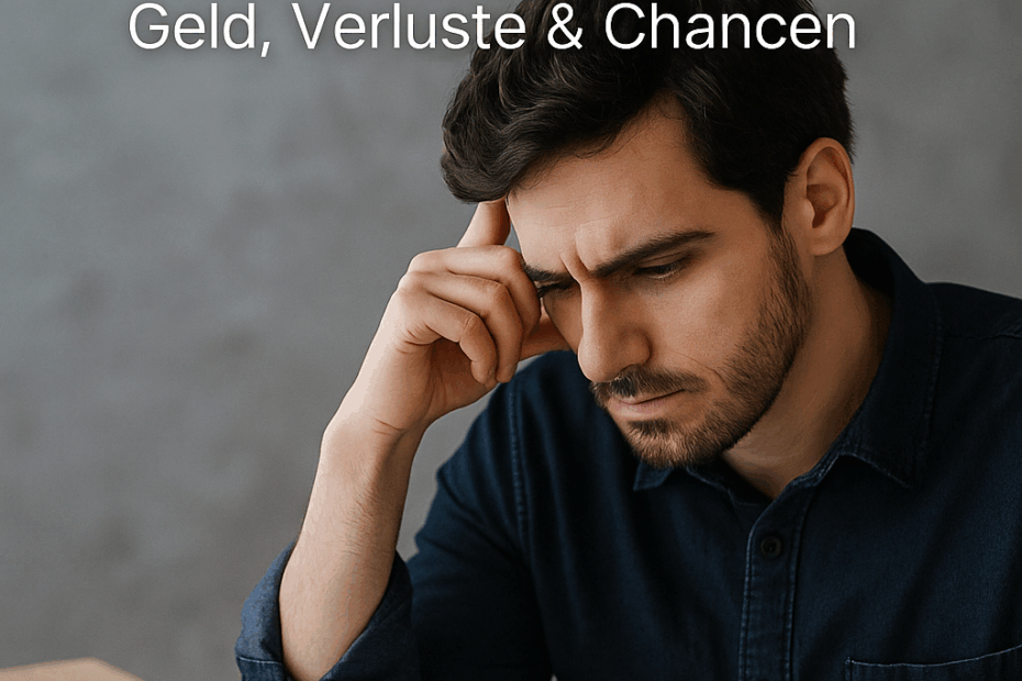 Nachdenklicher Mann mit Finanzunterlagen – Symbolbild für Chancen und Verluste beim Investieren
