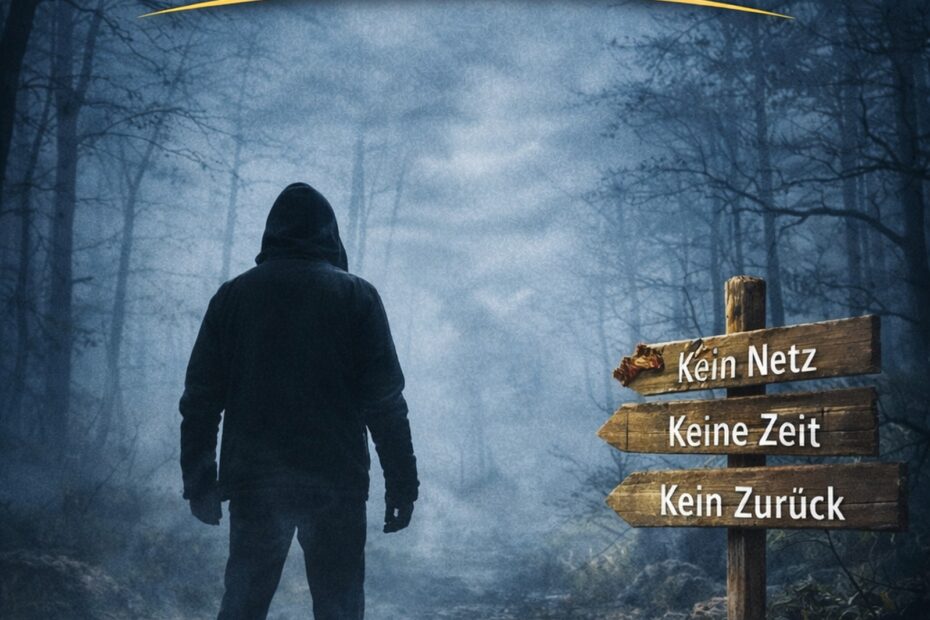 Buchcover Nebel über dem Rötelsteinpfad von Dirk Rüger – Wanderer im Nebel auf einem Waldpfad