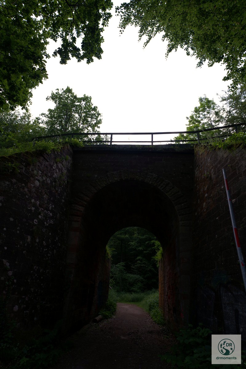 Altes Steinviadukt mit Rundbogen im Wald auf der L'Amour on Tour Wanderstrecke